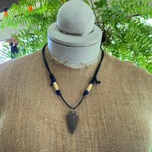 Arrowhead, bone, trade bead necklace